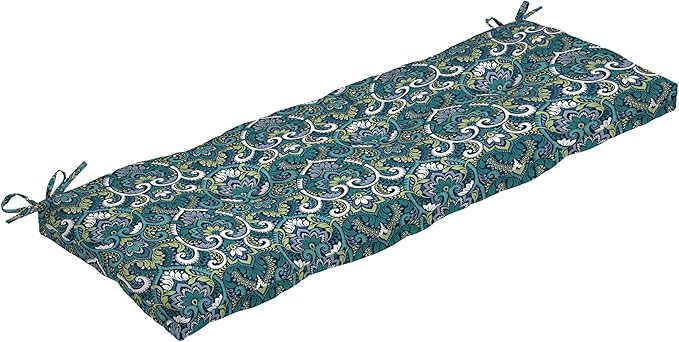 Arden Selections Outdoor Plush Modern Tufted Bench Cushion, 48 x 18, Water Repellent, Fade Resistant, Tufted Bench Cushion for Bench and Swing 48 x 18, Sapphire Aurora Blue Damask