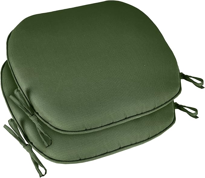 SleepMan Outdoor 17"x16" Chair Cushions with Ties Set of 2, Water Resistant All Weather U-Shape Seat Pads for Patio Garden Furniture Indoor Fade Resistant Patio Cushions (Moss Green)