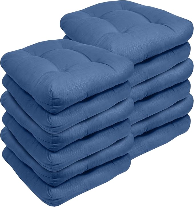 Sweet Home Collection Patio Cushions Outdoor Chair Pads Premium Comfortable Thick Fiber Fill Tufted 19" x 19" Seat Cover, 12 Count (Pack of 1), Blue