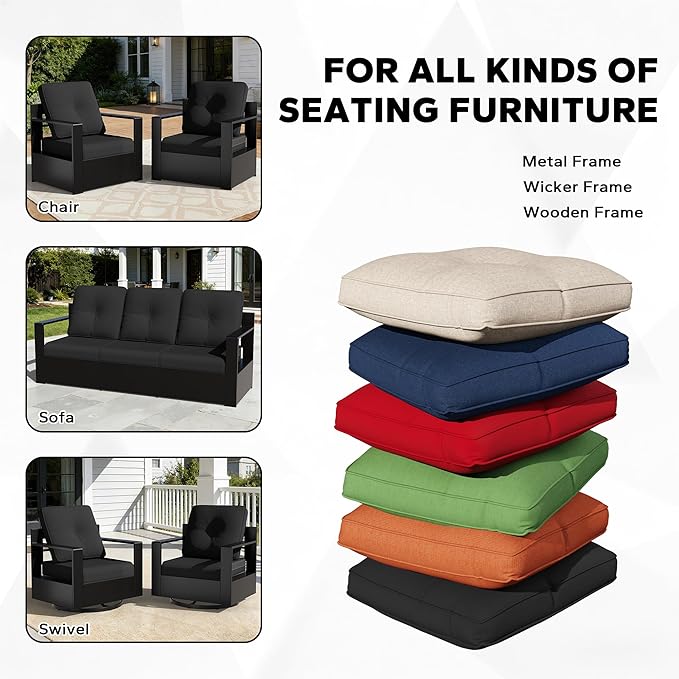 Joyside Outdoor Chair Cushions Set, 22x25/22x24 Inch Patio Furniture Deep Seat Cushions, Water Resistant & Thick Cushion, Outdoor Replacement Cushions for Seat and Sofa