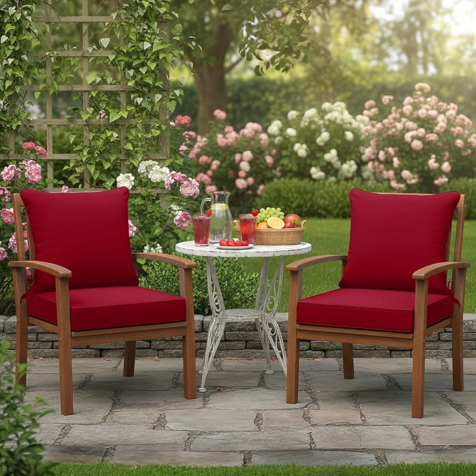 Outdoor Chair Cushions Set of 2, Waterproof Back Pillow and Seat Cushion Set for Patio Furniture, Outdoor Sofa Replacement Cushions with Removable Cover, 22 x 22 Inch, Red
