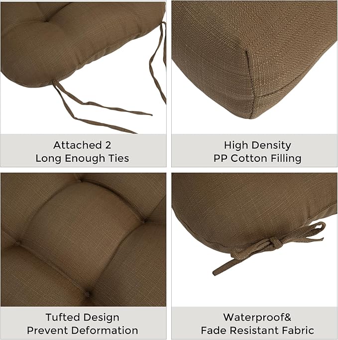 FUNHOME Outdoor Chair Cushions 19 x19 Inch,Water Resistant Tufted Seat Cushions 19",Reversible,Weather Resistant,Rounded Back Wicker Chair Cushion for Patio Garden Furniture(Coffee Brown)