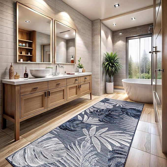 CAMILSON Runner Outdoor Rugs Oriental Retro Traditional Floral Medallion Area Rug 2x7 Non-Shedding Stain Resistant Indoor Carpet for Bathroom Hallway Kitchen Office (2 x 7 / Navy Blue)
