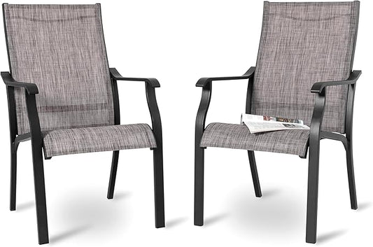 NUU GARDEN Outdoor Dining Chairs Set of 2, Textilene Patio Chairs with Aluminum Frame, Quick-Dry Rust-Resistant Chairs with Backrest & Armrests for Lawn Garden Backyard, Grayish Brown
