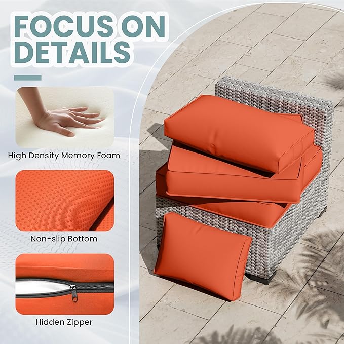 UDPATIO Outdoor Cushions for Patio Furniture Upgraded, Waterproof Patio Furniture Cushions Replacement, 4" Deep Seat Outdoor Sectional Cushions for 4-seat Patio Furniture Chair Sofa Couch, Orange