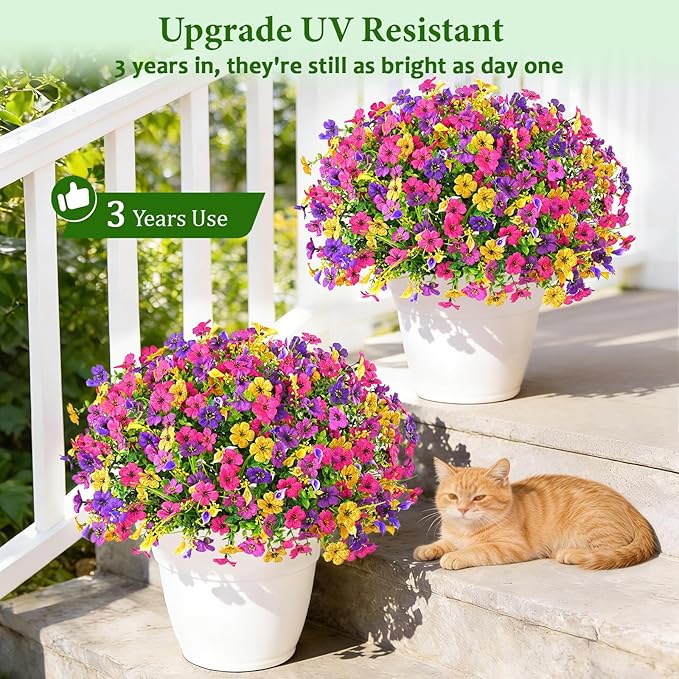 BLEUM CADE Artificial Flowers for Outdoors, 38 Bundles Faux Plants Outdoor Artificial Flowers for Decoration, UV Resistant Fake Flowers Artificial Plants & Flowers for Outdoors Garden Decor