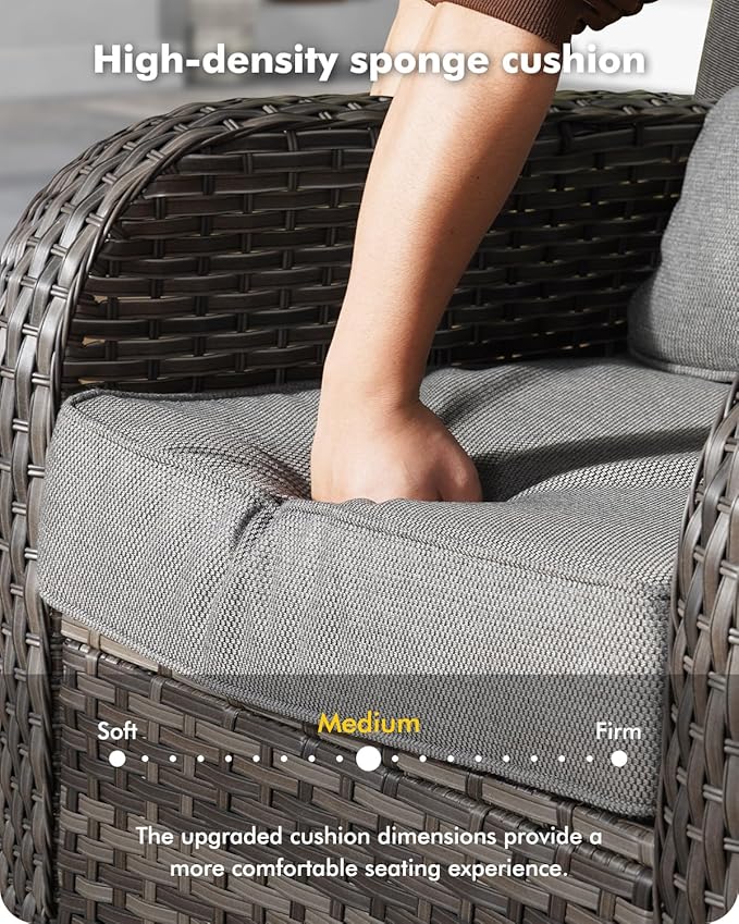 5 Pieces Patio Furniture Set,Outdoor Furniture with Rockers, Rattan Conversation Sets w/Coffee Table, Grey Wicker Light Dark Gray Cushion