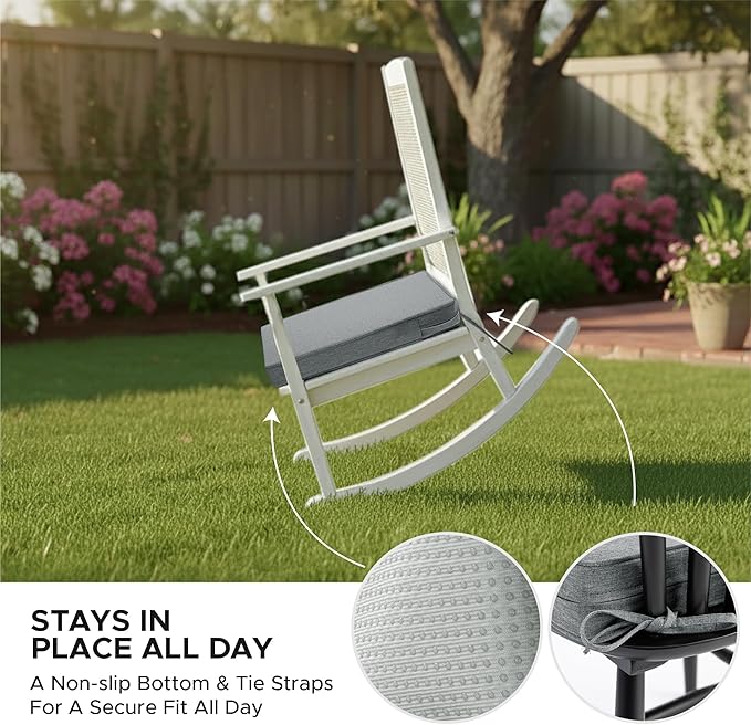 Outdoor Chair Cushions, Water-Resistant & Fade-Resistant, Patio Furniture Seat Replacement Chair Pads with Ties Zipper, Removable Cover, Non-Slip Bottom, Set of 6, 18.5 x 16 Inch, Dark Grey