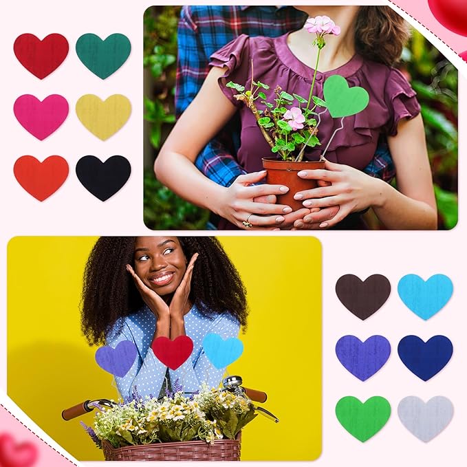 12 Pcs Valentine's Day Heart Stakes Rustic Heart Decorative Garden Yard Stakes Valentines Plant Yard Signs for Valentine's Day Indoor Outdoor Patio Plant Pot Pathway Lawn Decoration