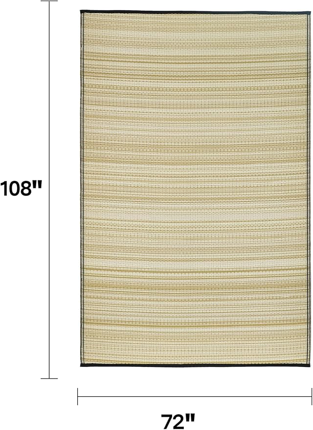 Fab Habitat Outdoor Rug - Waterproof, Fade Resistant, Crease-Free - Premium Recycled Plastic - Neutral Striped - Large Patio, Deck, Sunroom, Camping, RV - Cancun Shadow - Sand & Black - 6 x 9 ft