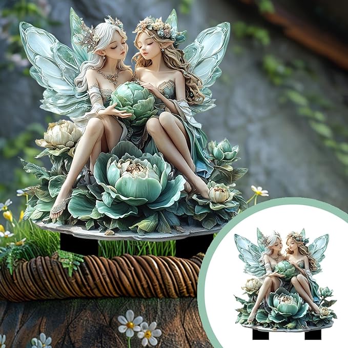 JOYO 11.8''Bohemian Fairy Flower Pot Decoration,Fairy Garden Planter Accessories,2D Acrylic Ground Plug,Fairy Pumpkin Angel Garden Stake for Pot Plants and Garden Yard Lawn Décor (Q)