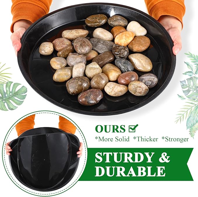 Sawysine 30 Pack Plastic Plant Saucer Round Drip Trays Black Flower Pot Saucers Thick Plant Dish Sturdy Water Tray Heavy Drainage Potted Container for Indoor Outdoor Garden (14 Inches)