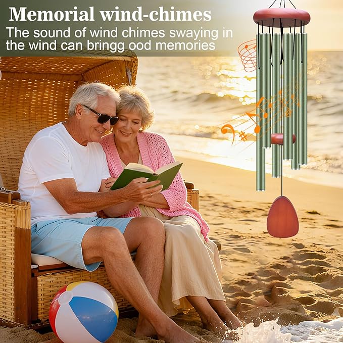 Large Aluminium Wind Chimes Outside, Soothing Melodic Memorial Sympathy Wind Chime, Suitable Outdoor Garden Decor, Gift for Mom Women Neighbors (Green Wind Chime -36“)