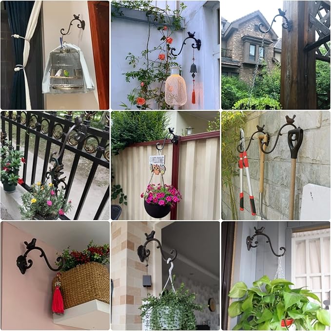 Wrought Iron Plant Hangers 10" Deep Hanging Plant Hook Outdoor/Indoor Plant Hanger Bracket Holder for Hanging Basket Plant Bird Feeder Latern Wind Chimes