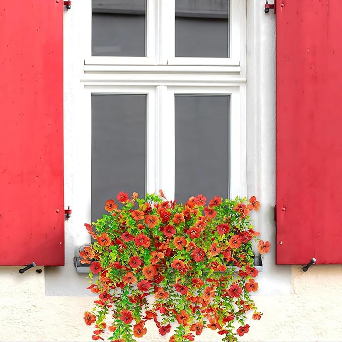 4PCS Fall Artificial Hanging Flowers Plants Decorations for Outdoor Faux Silk Daisy Mums Home Indoor Porch Patio Wall Balcony Yard Decor
