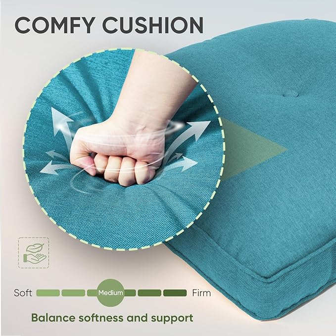 Outdoor Chair Cushion Set, 25 x 22 Deep Seat Cushion, Patio Chair Cushions for Outdoor, Include 1 Seat Cushion and 1 Back Cushion, Cyan Blue