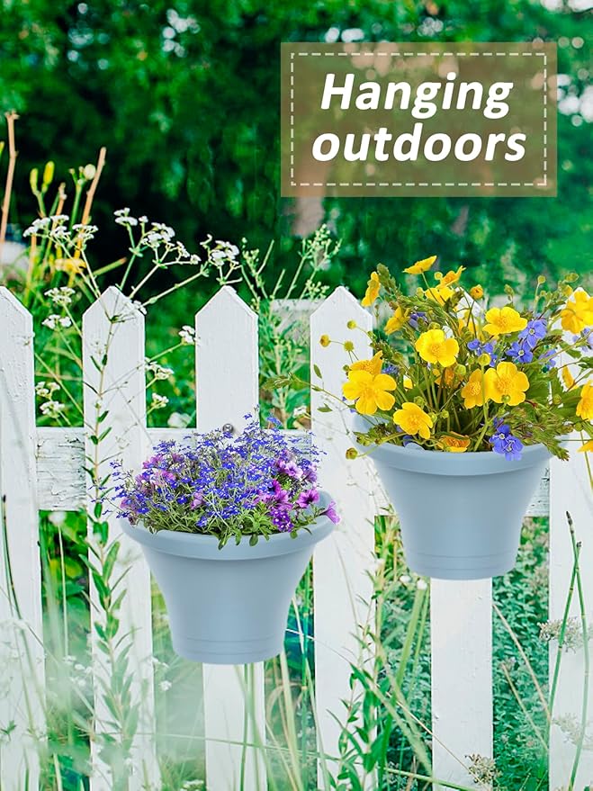 MADHOLLY 6Pcs Hanging Vertical Planter- Plastic Wall Hanging Planter with Hooks Leaky Grid- Self Watering Hanging Pots for Indoor Outdoor Garden Fence Hanging Decorations (Blue)