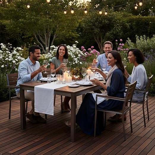 Acacia Wood Flooring Interlocking Deck Tiles for Patio Decor 27 Pcs 12 Slats VR Brown - Waterproof Indoor & Outdoor Decor - Balcony Garden Decking Tile (12.2 * 12.2 * 0.7 inches)