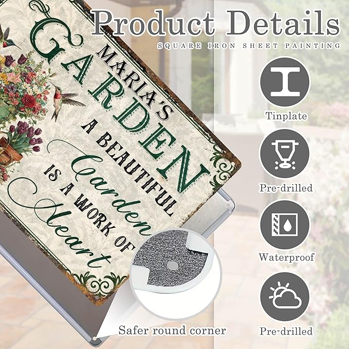 Custom Garden Signs Personalized Metal Tin Sign for Women, Retro Welcome Metal Sign for Outdoor, Patio, Yard Rustic Home Decor Gift for Mothers Day, Grandmas, and Gardening Lovers