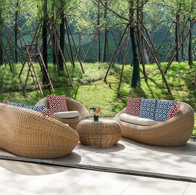 JMGBird Waterproof Outdoor Pillows Set of 2, 18x18 inch Weather Resistant White with Diamond Blue Petal Pattern Throw Pillows with Inserts for Patio Furniture