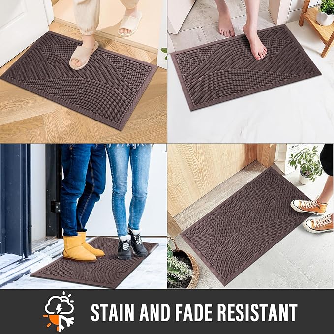 Sturdy Front Door Mat, Absorbent Muddy Dirt Resist Welcome Door Mats Outdoor Indoor, Stain and Fade Resistant, Non-Slip Backing Entry Mat Low Profile Doormat for Entryway, 60×36, Coffee