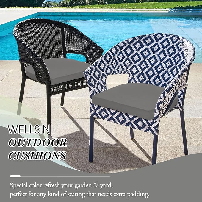 Wellsin Outdoor Chair Cushions for Patio Furniture - Patio Chair Cushions Set of 4 - Water Resistant Round Corner Outdoor Seat Cushions 17"X16"X2", Light Grey