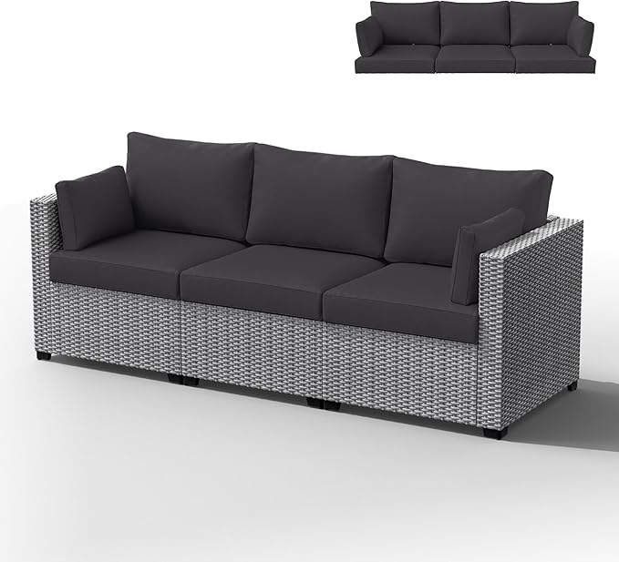 Outdoor Furniture Replacement Cushions, Waterproof Patio Furniture Cushions, 4" Deep Seat Outdoor Sectional Cushion for 3-Seat Outdoors Rattan Sofa Patio Sofa Cushion, Grey
