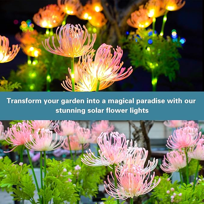 Solar Garden Lights, Solar Flowers Lights with Glowing Flowers & Stems, Upgraded Solar Panel, Outdoor Lights for Garden Decoration,Yard Decor and Gift for Mother (4 Pack)
