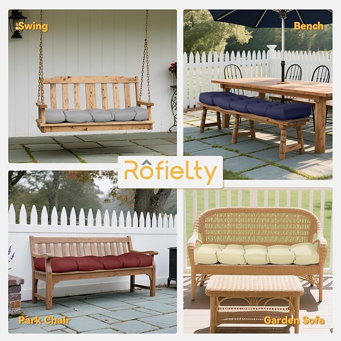 ROFIELTY Outdoor Bench Cushion, Waterproof/Sun-Proof Fabric, Tufted Bench Cushion with 2 Ties, Suitable for Outdoor Garden Bench/Swing/Indoor Furniture (Burgundy, 42×16×4)