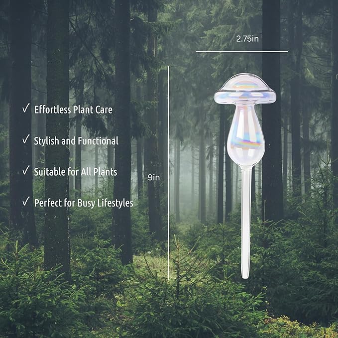 Automatic Plant Watering Globes Self Watering Planter Inserts (Set of 4) | Hands Free Clear Mushroom Glass Bulbs | Planter Spikes to Support Indoor & Outdoor Plant Health (180ml)