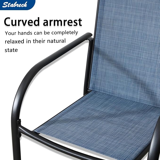 Outdoor Patio Dining Chairs Set of 2, Lightweight Stackable Patio Chairs with Curved Armrests & Wide Seat, Heavy Duty 300 lbs Capacity, Garden Chairs for Backyard, Deck, Poolside, Blue