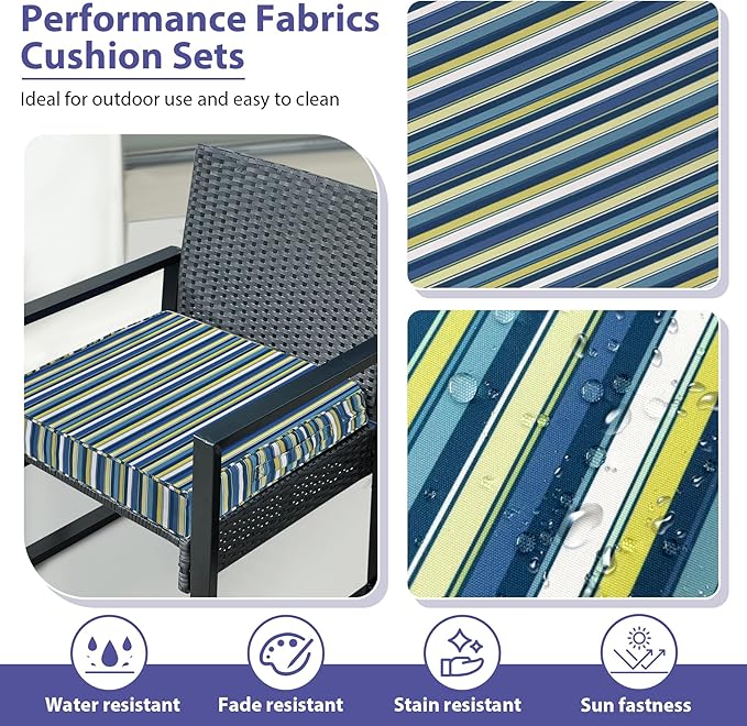 Outdoor Chair Cushions Set of 4,Waterproof Outdoor Seat Cushions for Patio Furniture,Patio Chair Cushion with Handle and Ties, Out Door Chair Pads,19" x 19" x 3", Blue Stripe