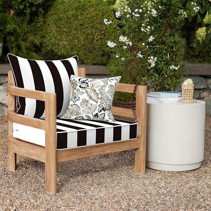 Outdoor Deep Seat Cushion Set, Water Repellent 24"x24" Patio Thick Cushions Replacement with Seat & Back Pillow for Patio Sofa, Wicker Chair, Couch - Cabana Black