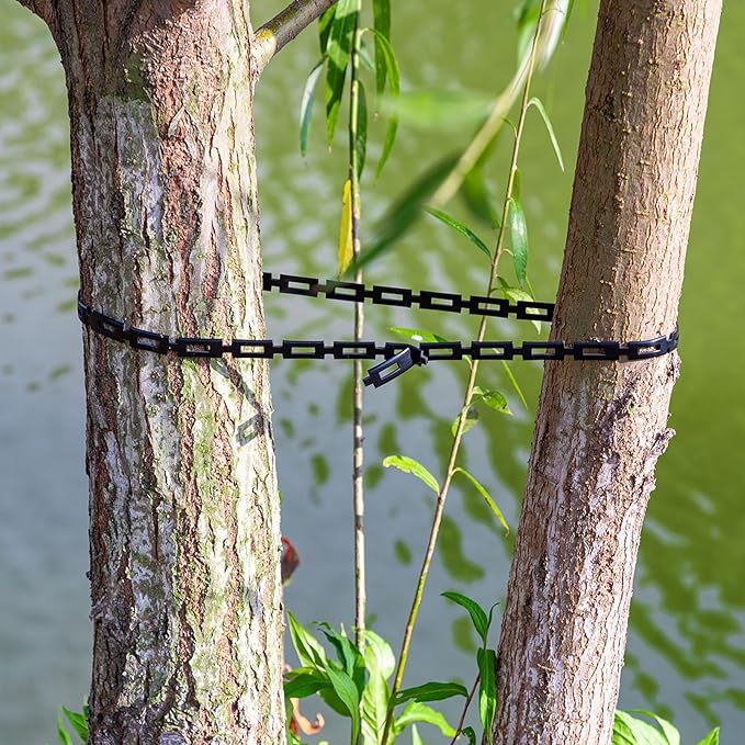 100 FT Chain Lock Tree Ties, Outdoor Plant Strap for Staking, 0.5Inch Wide Adjustability Garden Ties with Hook & Loop Fastening - Tree Stakes Support Straps for Leaning Tree Garden Accessories