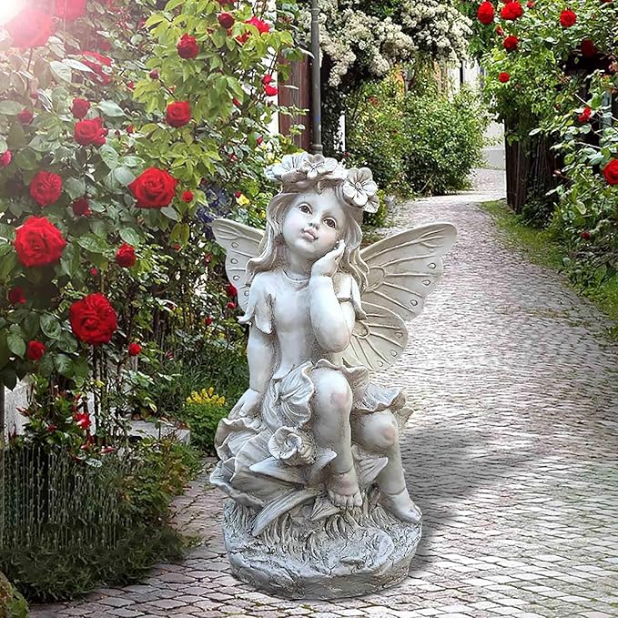 12.8 '' Outdoor Angel Statues for Garden - Fairy Garden Figurines, Lovely Flower Fairy Garden Decor, Ornaments for Patio, Yard, Lawn, Gifts for Mom, Grandma