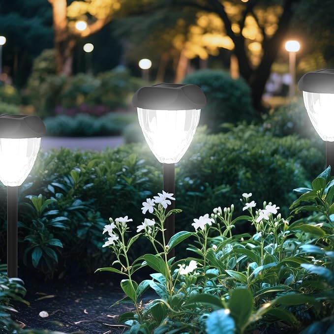 Ensenior 12-Pack Solar Lights Outdoor, 14.17" Auto ON/Off 6500K LED Solar Garden Lights for Pathway, Yard, Patio, Walkway, Planter, Waterproof, Energy-Efficient Landscape Lighting