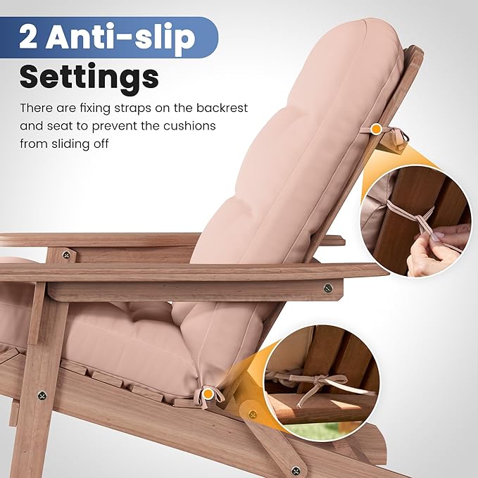Amopatio Adirondack Chair Cushions 4" Thick Set - Outdoor Cushions for Patio Furniture, Contoured Design with Anti-Slip Straps & Water-Resistant Fabric for Adirondack Chairs, Khaki
