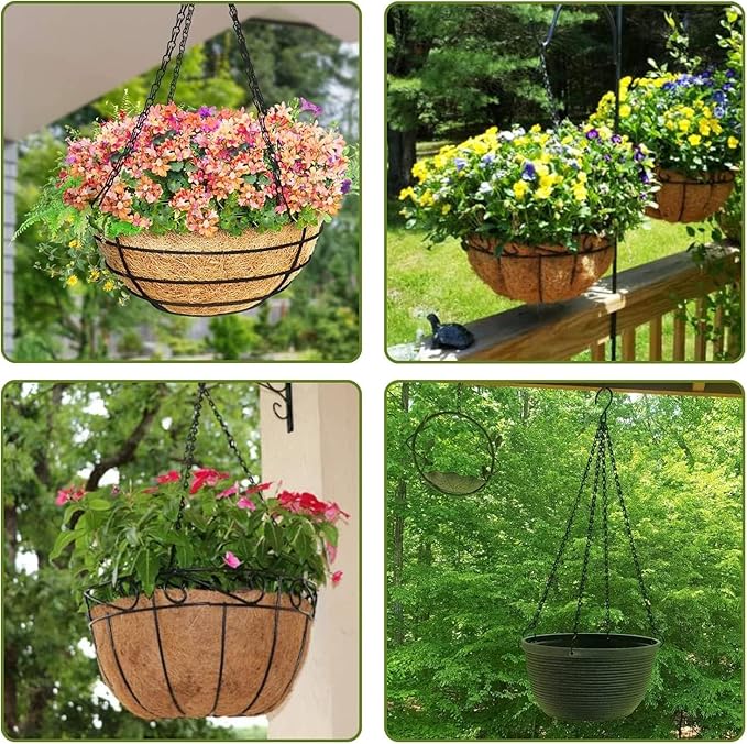 Heybe 24 Inch Hanging Basket Chains with Hooks, 3 Point Hanging Flower Pot Chains 3 Leads,Set of 3, Black (24inch, 3 Point)