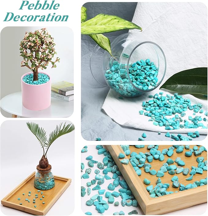 QICQDRAM Howlite Turquoise Small Tumbled Chips 0.9 Lb/405g Crystal Stone Decorative Pebbles for Home Decoration & Fish Turtle Tank, Vase Filler, Plants Decor