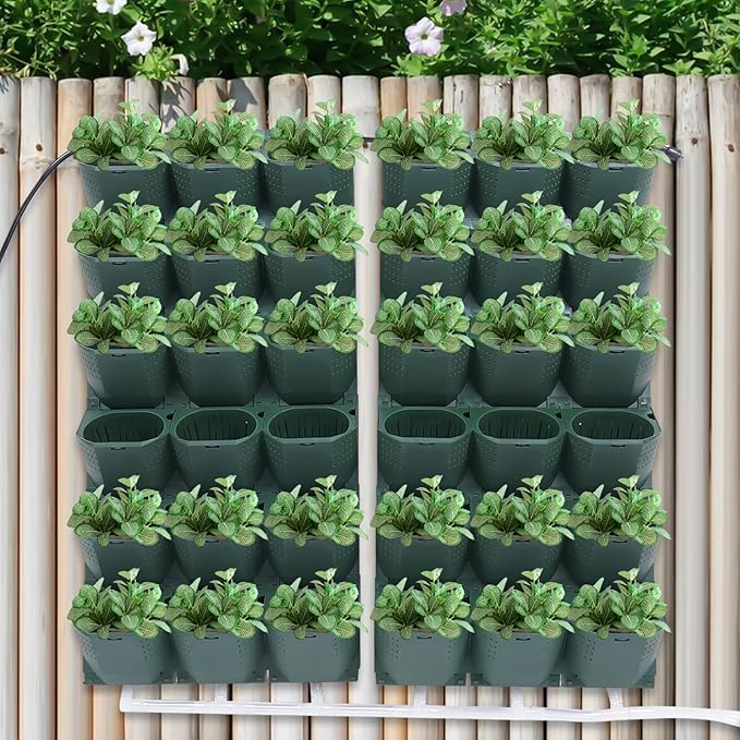 Self-Watering Vertical Garden Planter, Garden Growing System, Planters Self-Watering System, Wall Mounted Vertical Garden Planter, 36 Pots Flower holder for Indoor Herbs Vegetable Fruit, Green