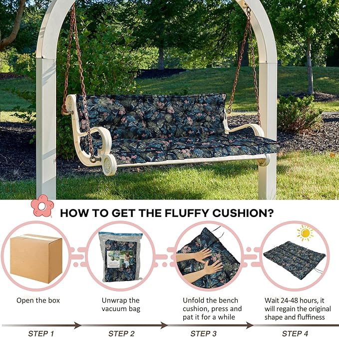 2-3 Seat Swing Replacement Cushion, Outdoor Bench Cushions with Backrest Thicken 4", Patio Furniture Garden Porch Loveseat Glider Pad Anti-Fading Waterproof (Hummingbirds, 40x55in)