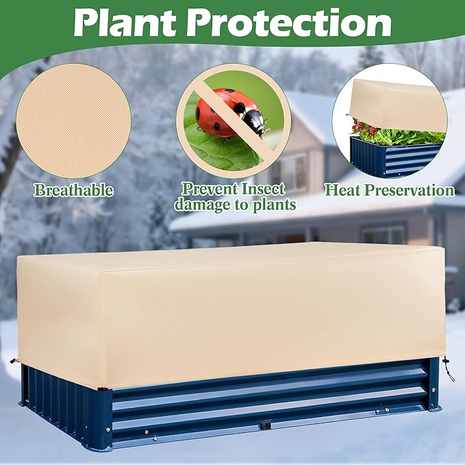 Plant Freeze Protection Cover 2 Pack with Elastic Drawstring, 3.54 oz/yd² Winter Frost Blanket Cloth Planter Box Covers for Raised Garden Bed Outdoor Flowers Potted, 43.3 x 15.7 x 17.7INCH