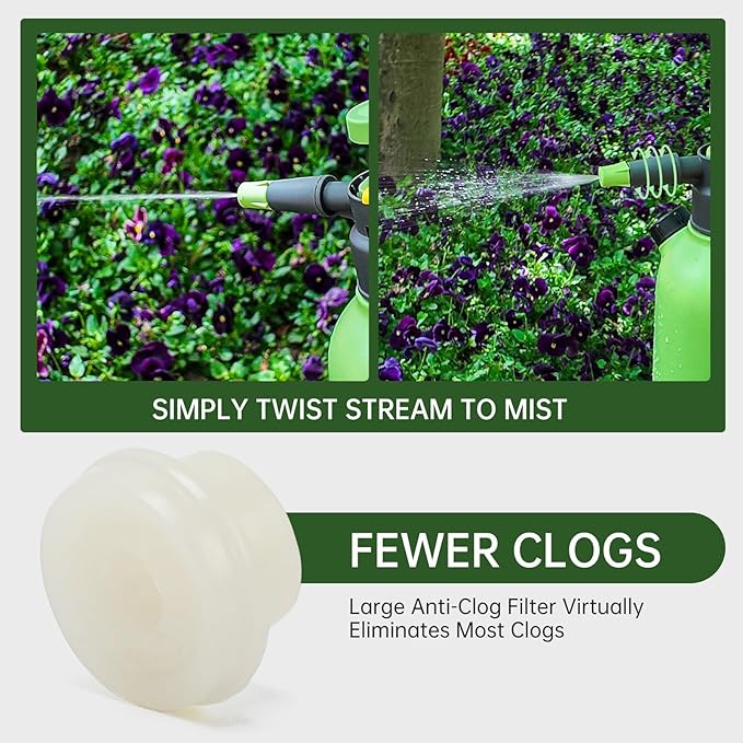 Garden Pump Sprayer, 1/2 Gallon Hand Pump Spray Bottle for Plants, Pressure Water Spray Bottle in Lawn and Garden Yard, Weed Chemical Sprayer with 2 Adjustable Nozzle & Safety Pressure Relief Valve