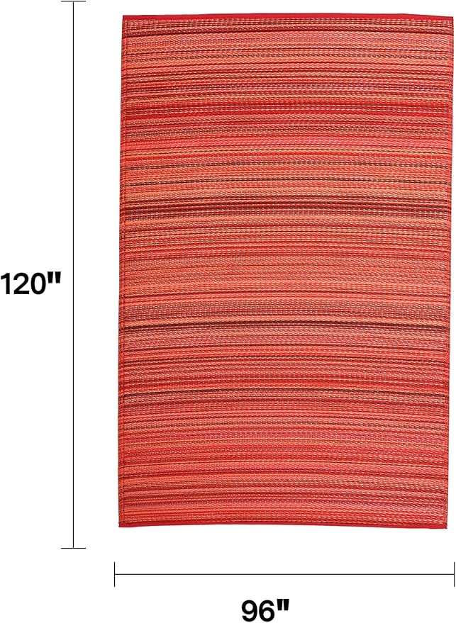 Fab Habitat Striped Outdoor Rug - Waterproof, Fade Resistant, Crease-Free, Reversible - Premium Recycled Plastic - Patio Porch Balcony Deck - Cancun Sunset - 8x10 ft