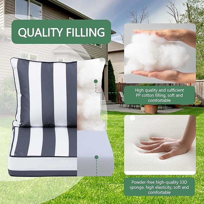 14 Piece Outdoor Replacement Cushions for Patio Furniture, 4" x 25.6" x 25.6" High Density Waterproof Outdoor Sofa Cushion Sets, Fits 6 Seat Wicker Sectional Conversation,Blue Striped