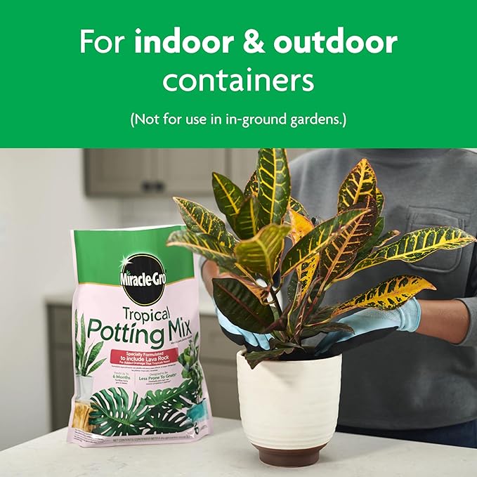 Miracle-Gro Tropical Potting Mix, for Container Plants, Use with Snake Plants, Spider Plants, Pothos, Monstera, 6 qt., 12-Pack