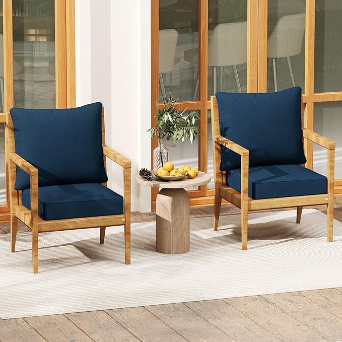 Giantex Patio Cushion Set, Outdoor Chair Seat Pads w/Non-Slip Rope Belts, Detachable Patio Furniture Cushions, Thick Seat Cushion & Back Cushion for Living Room Floor Sofa Patio Garden Chair (Navy)