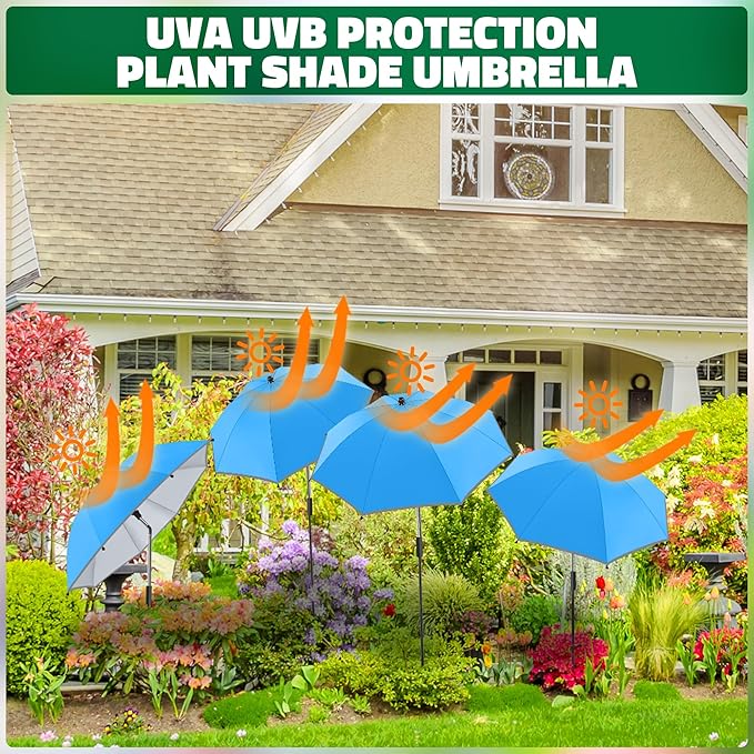 4 Pack 24.9" Plant Umbrellas for Outdoor Plants,47.2" Height Small Umbrella with Reflective Strip, Adjustable Plant Shades for Outdoor Plants, Garden, Potted