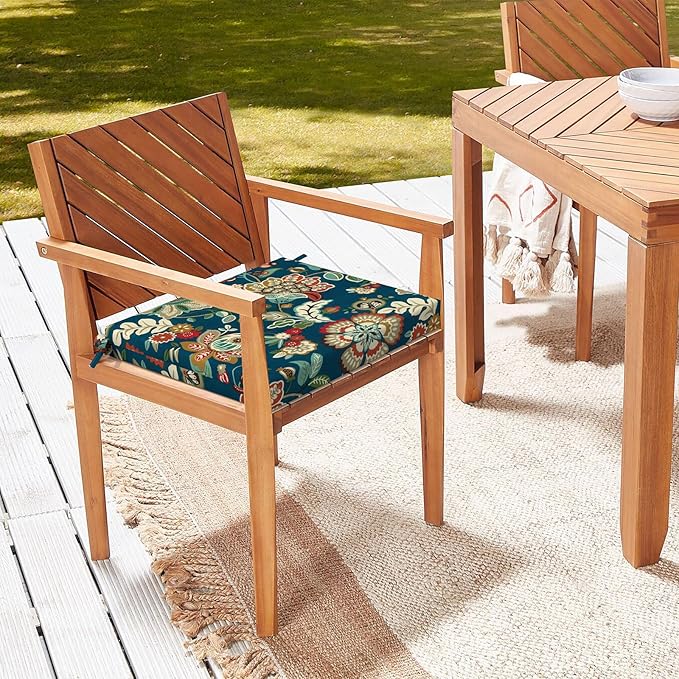 LVTXIII Outdoor Seat Cushions Set of 2 Square Corner Chair Cushions with Ties, Patio Chair Pads for Home Office and Patio Garden Furniture Decoration 18.5"x16"x2", Peacock Blue