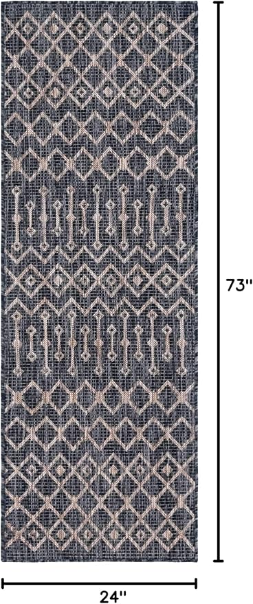 Unique Loom Outdoor Trellis Collection Area Rug - Tribal Trellis (2' x 6' 1" Runner, Charcoal Gray/ Natural)